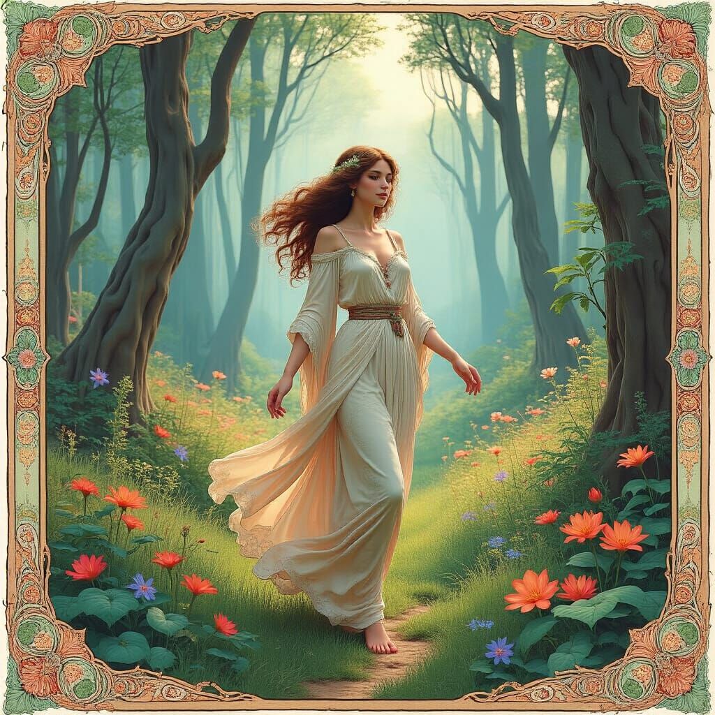 Woman Wandering in Lush Goa-Inspired Forest