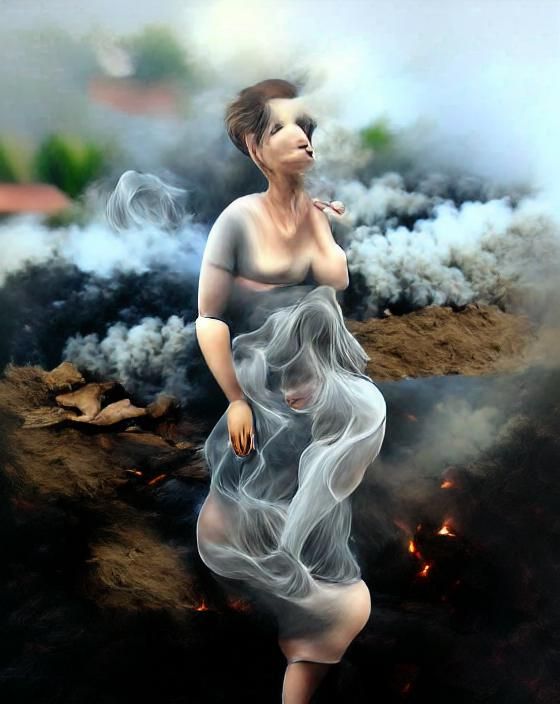 Realistic Woman Arising from Ashes and Smoke