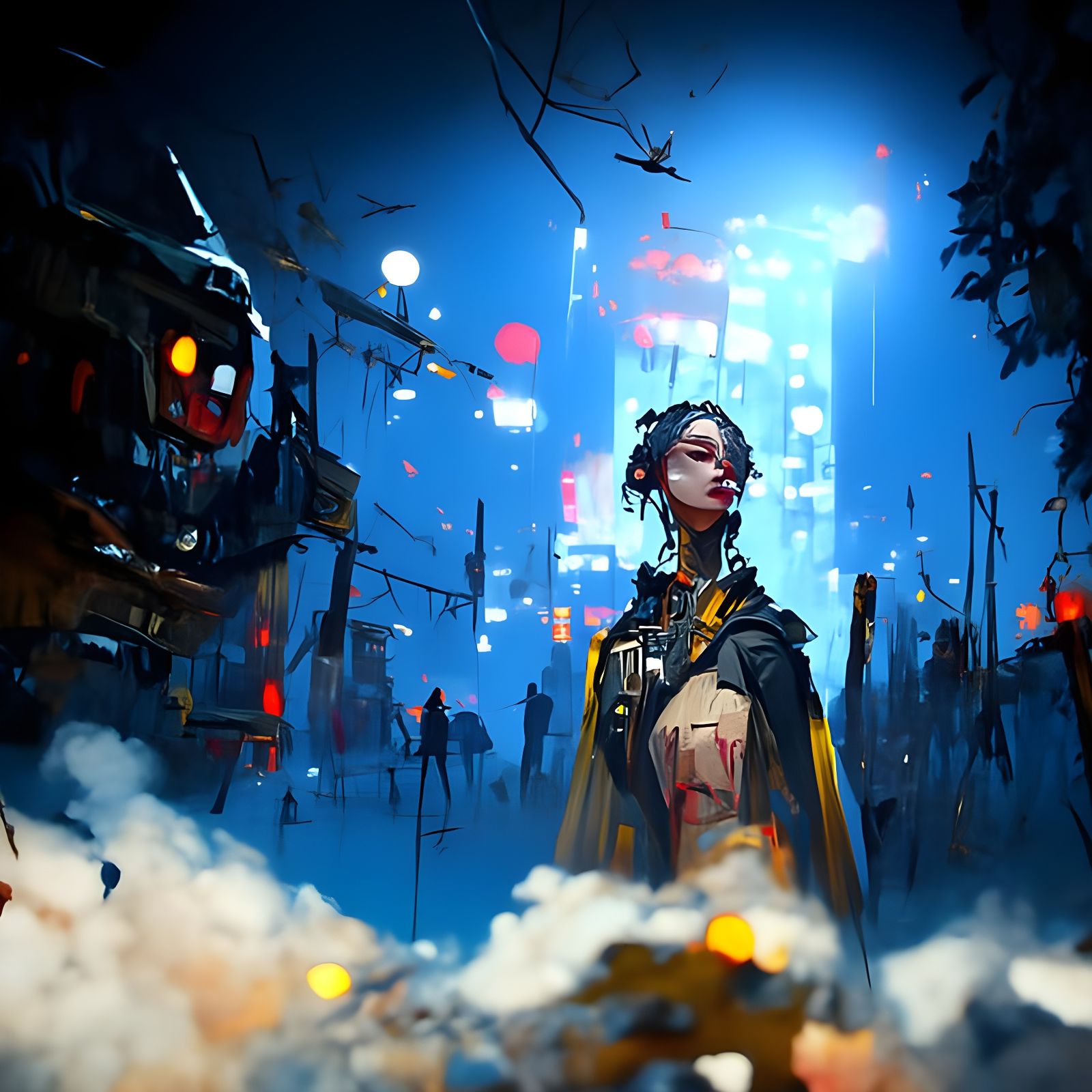 Cyberpunk Cityscape at Twilight in Digital Art Style