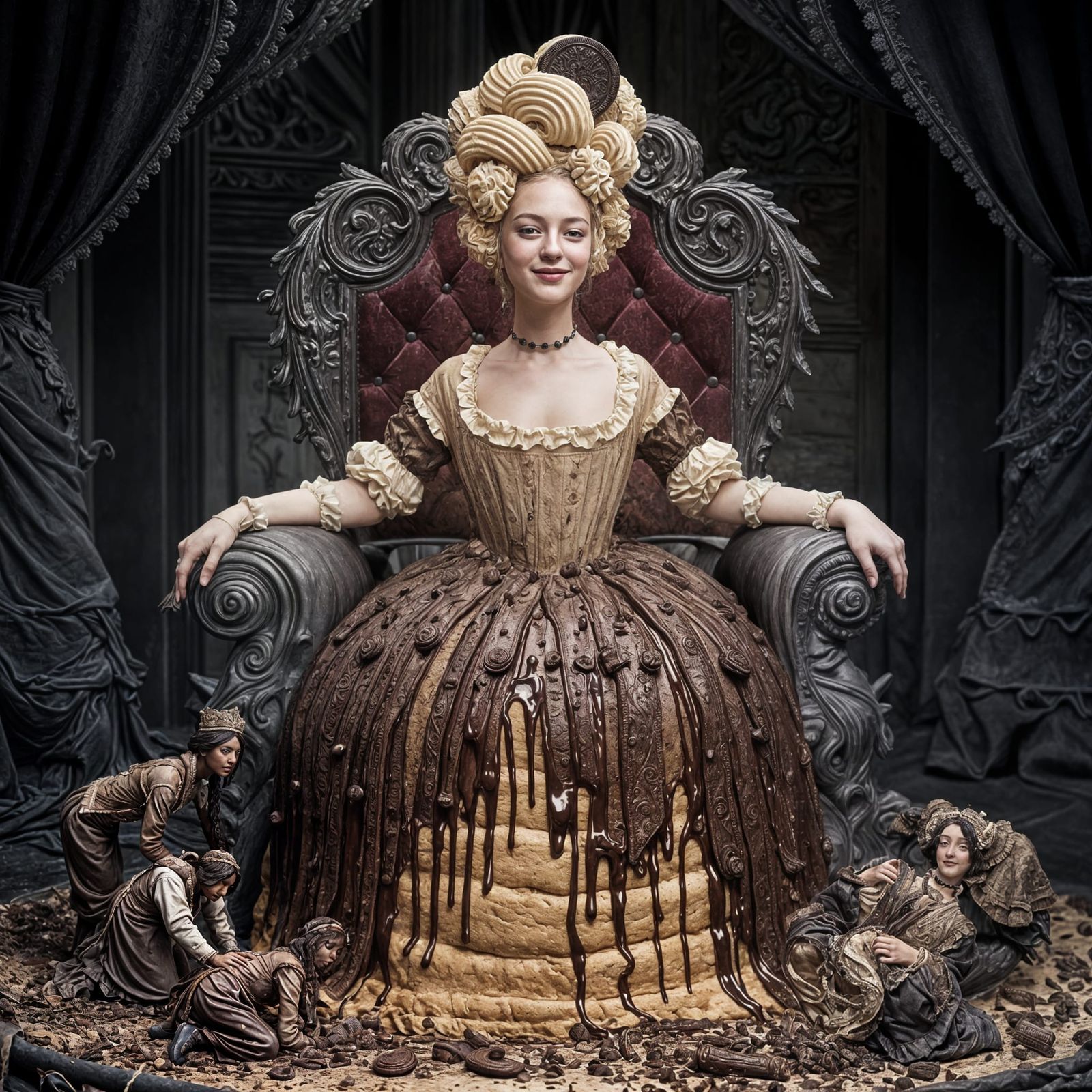 Dark Fantasy Queen on Chocolate Cake Throne
