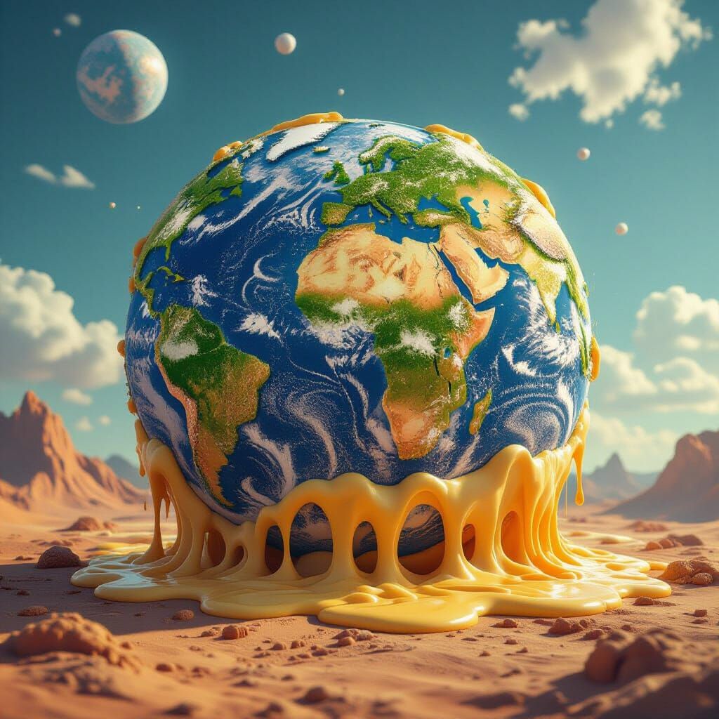 Cheese Planet with Melted Cheese in Realistic Style