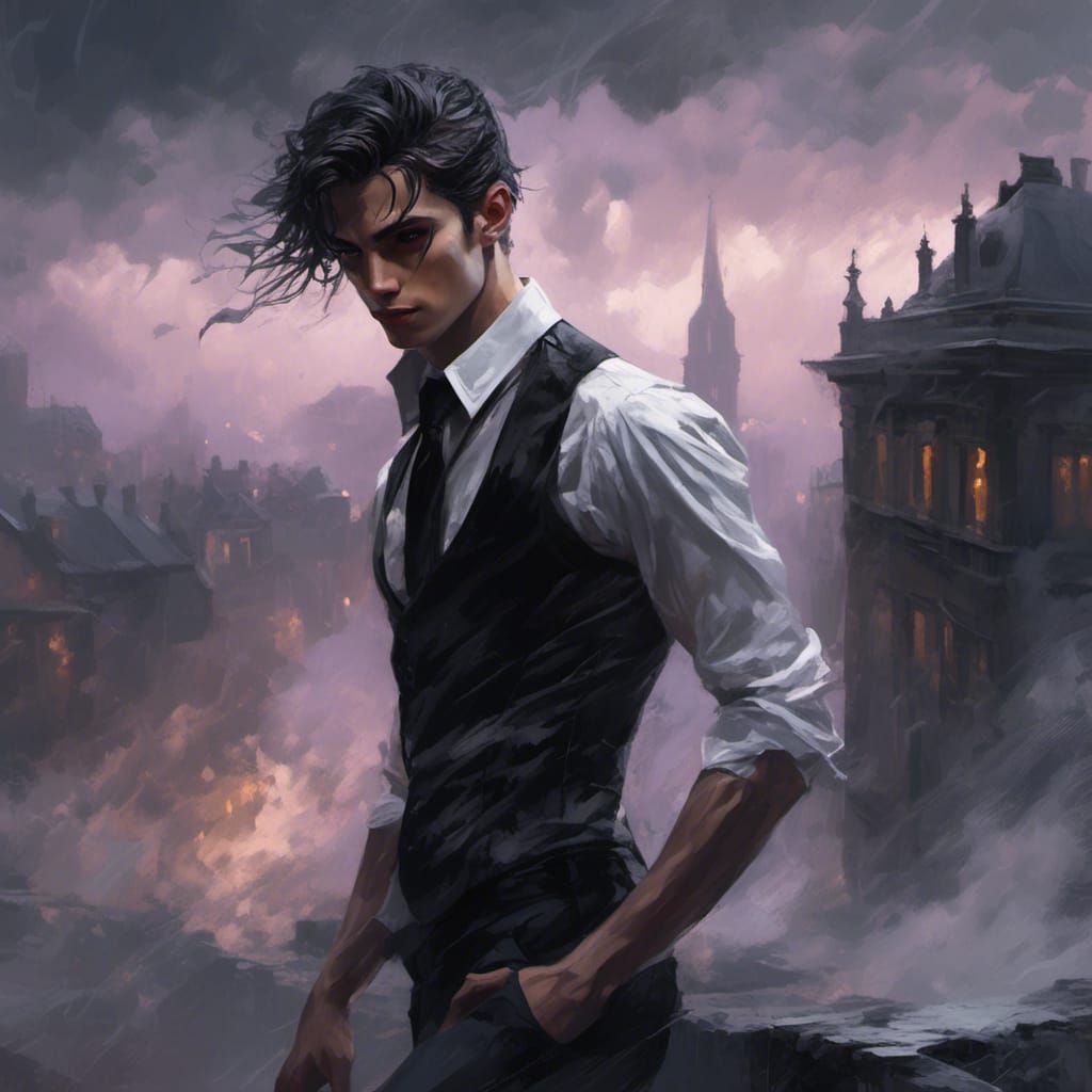 Dramatic Gothic Vampire in Stormy Landscape