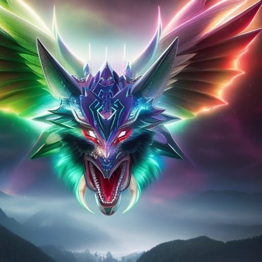 Emerald Dragon Breathing Fire in a Colorful Sky