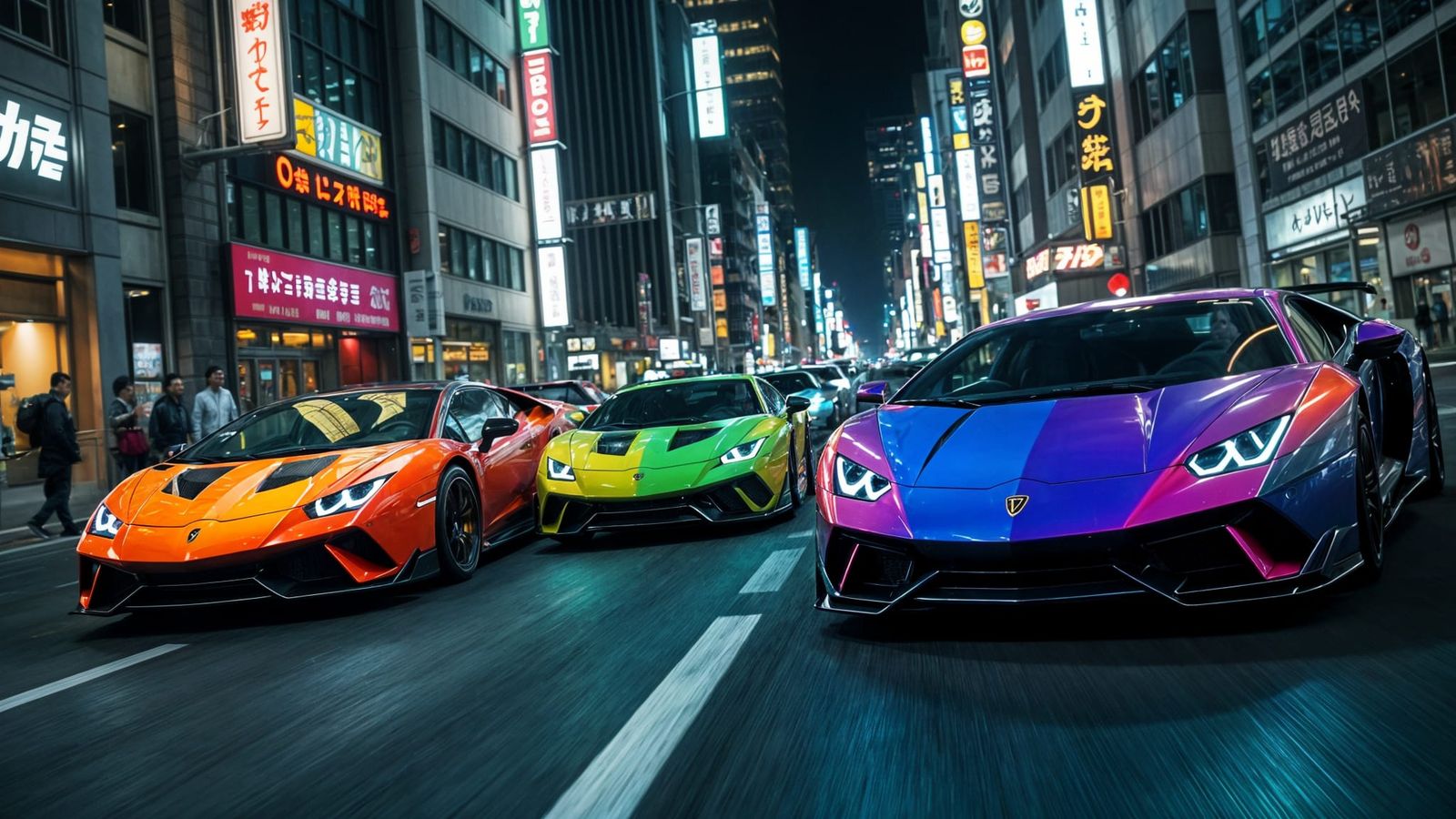 Lamborghini Street Race in Tokyo with Neon Reflections