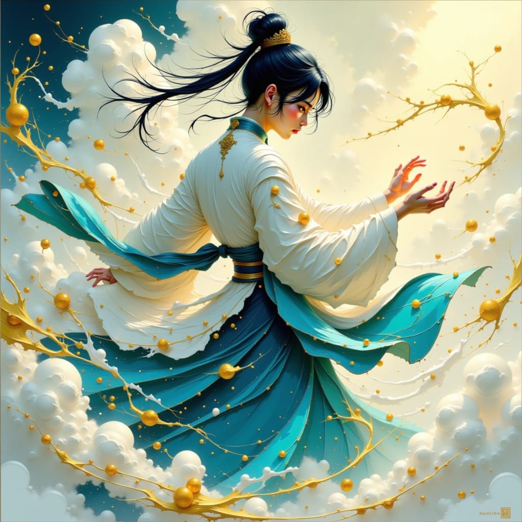 Elegant Martial Artist in Flowing Silk Robes