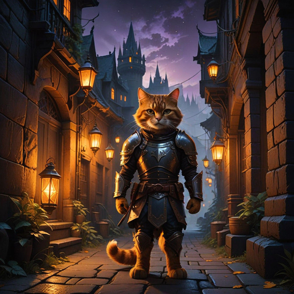 Fantastical Feline Ranger in Dark Fantasy Realism Oil Painti...