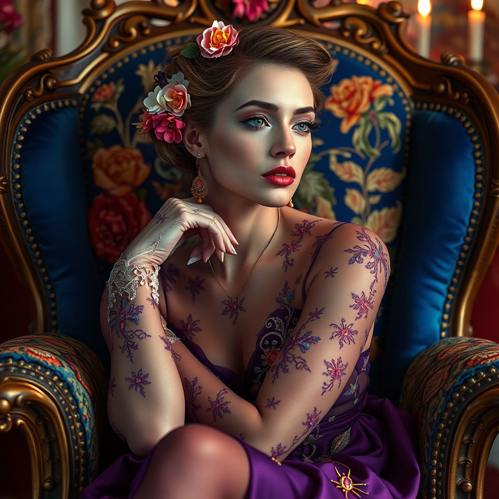 Model with Flowery Hair in Vintage Luxury Setting