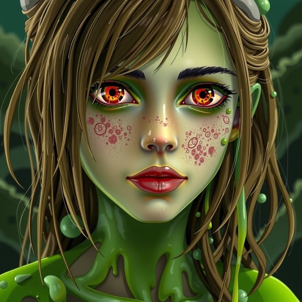Plant Girl Princess in Vibrant Green and Crimson