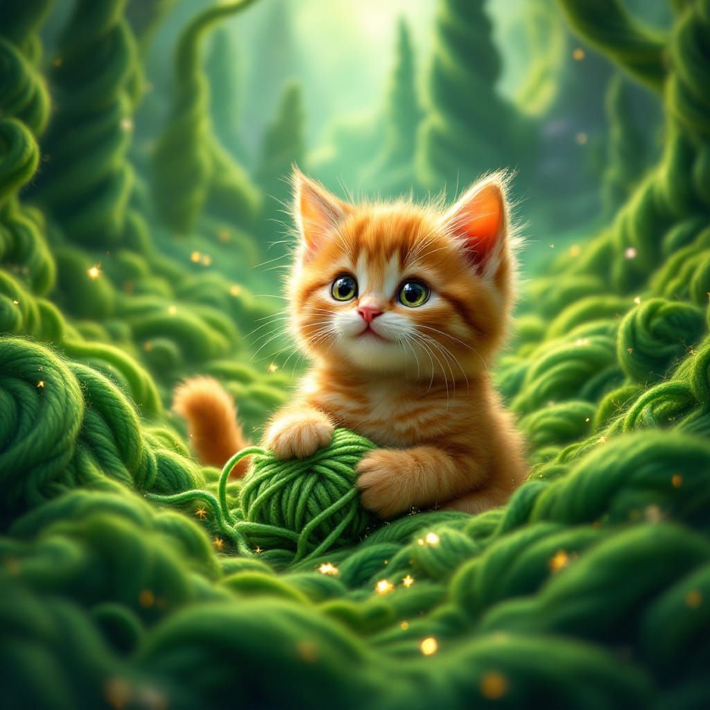 Kitty's Whimsical Adventure in a Woolly Green World