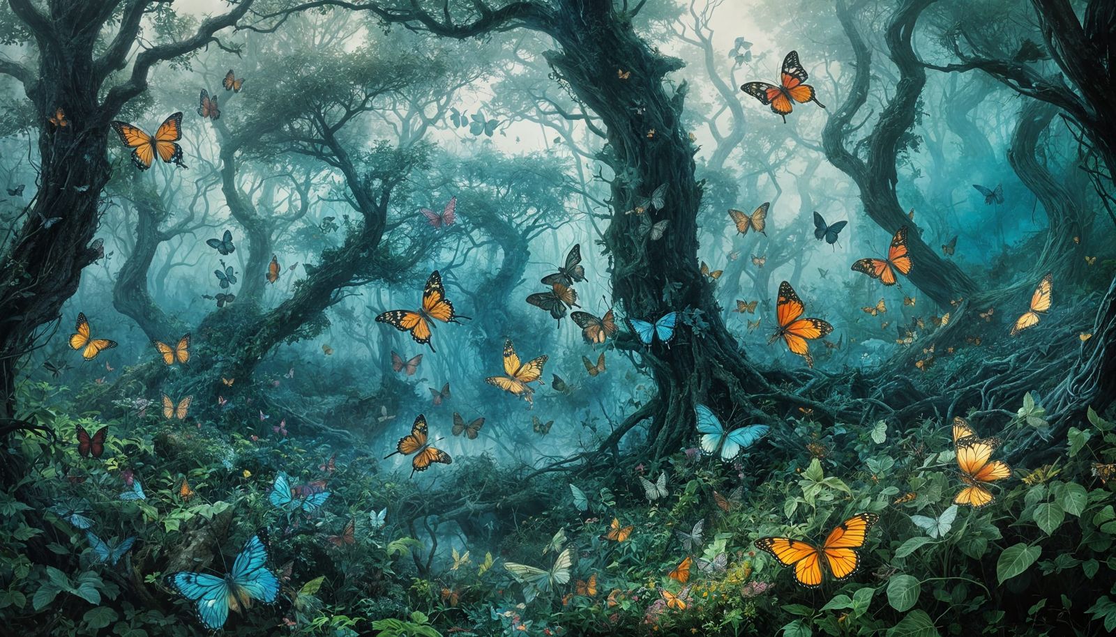 Surreal Watercolor Butterflies Adorn an Ancient Oak Hill