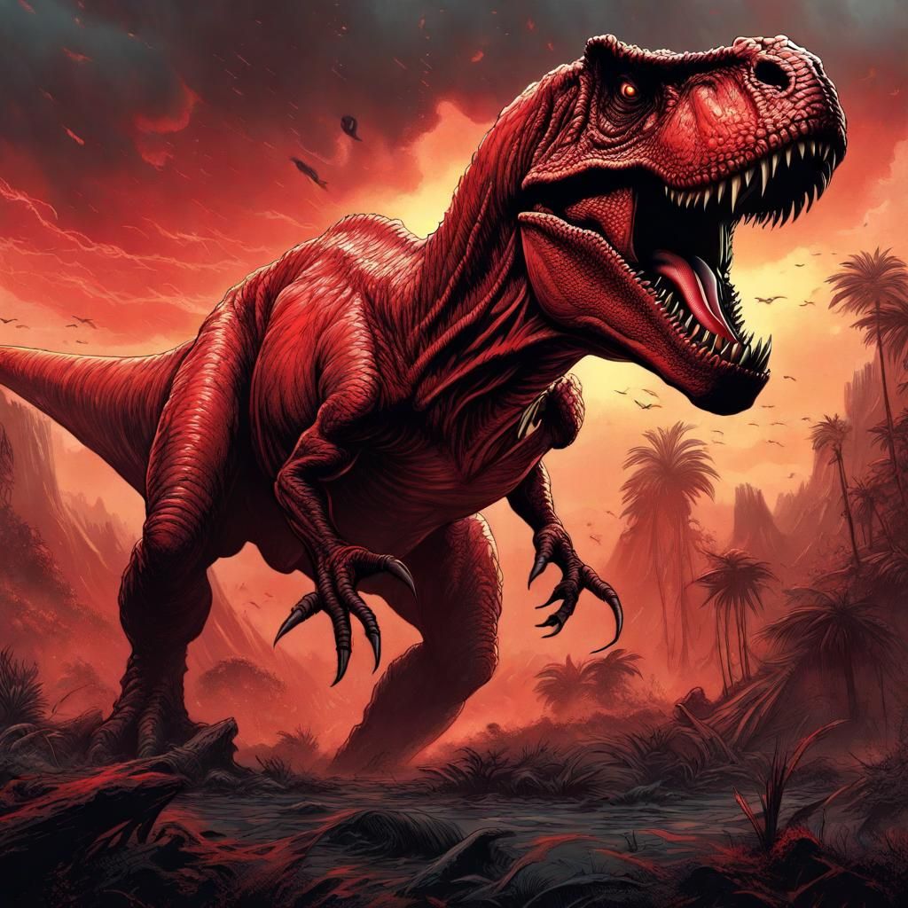 Furious Red T-Rex in Epic Digital Painting