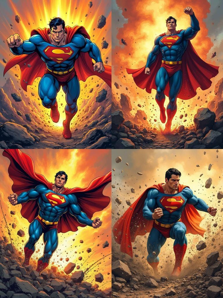 Superman Punching Through Earth in Pop-Art Style
