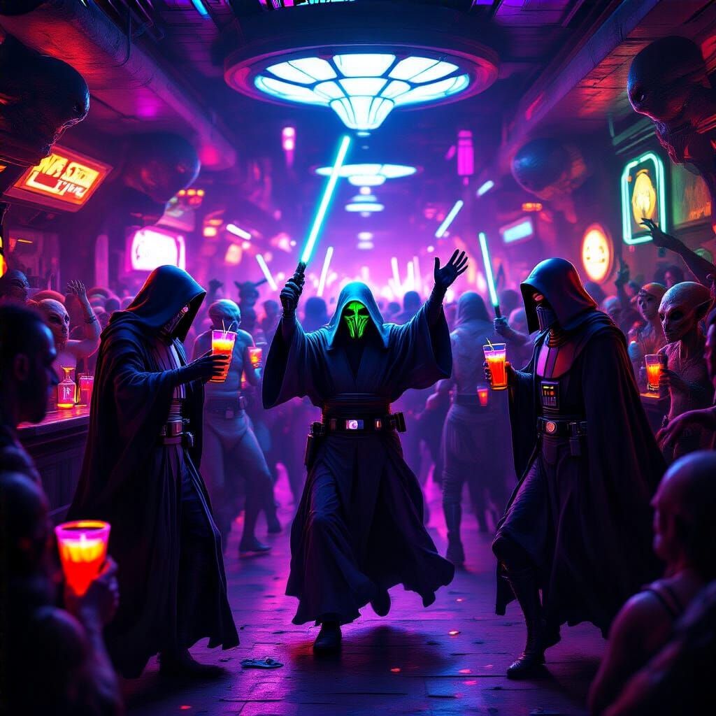 Jedi Sith Rave in Alien Bar with Neon Drinks