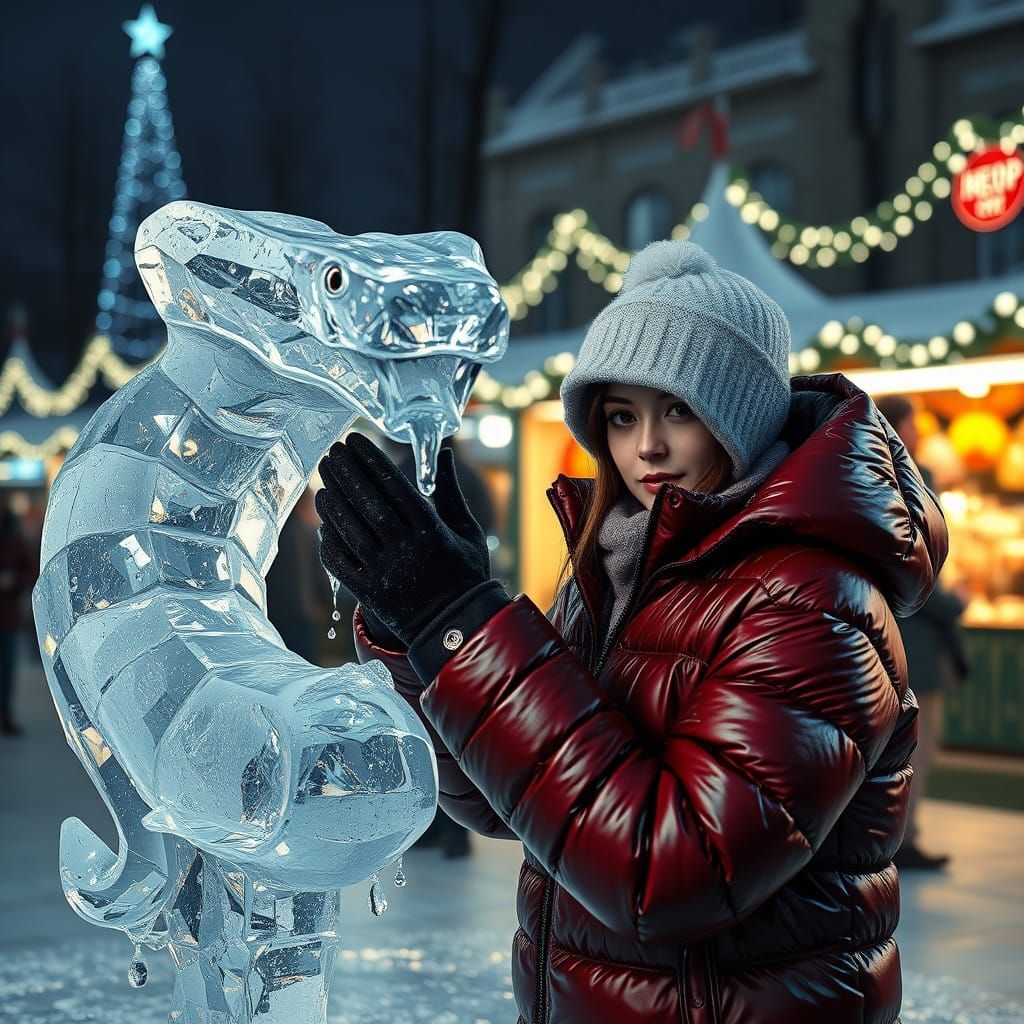 Winter Cobra Sculpture on a Christmas Market