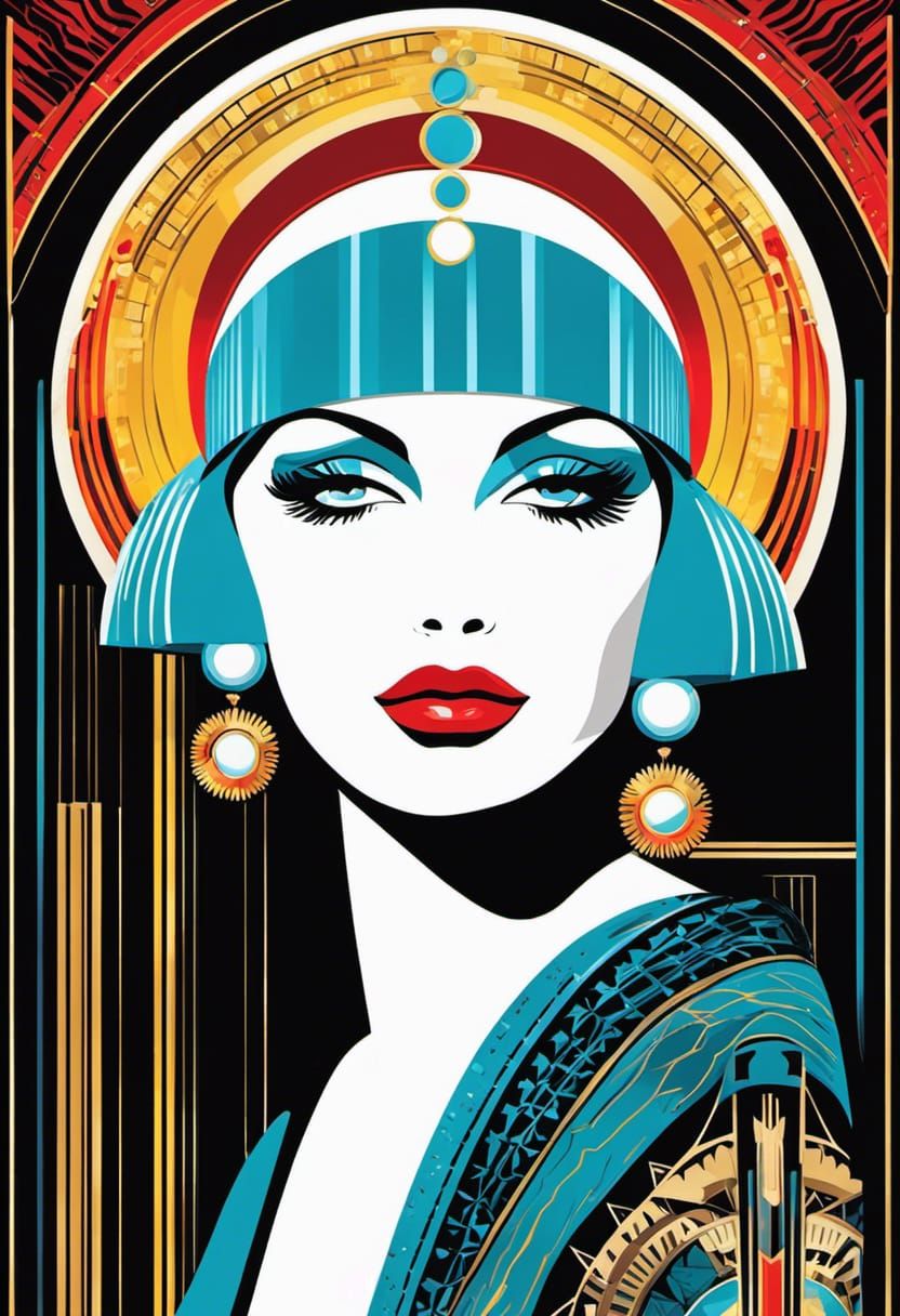 Art Deco Flapper in Black and White Drawing