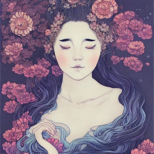Sleeping Woman with Anemones: Figurative Art