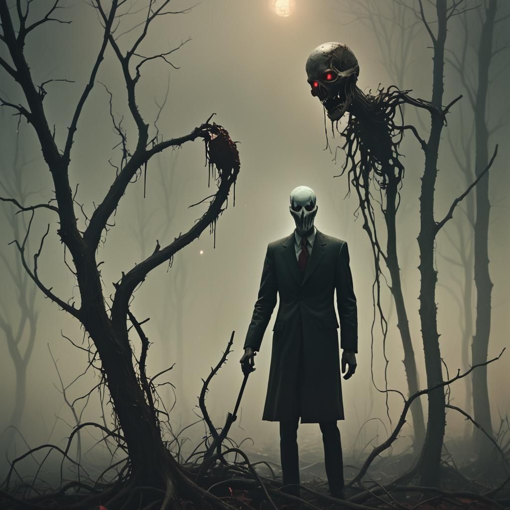 Slenderman and Siren Head in Dark Surrealism