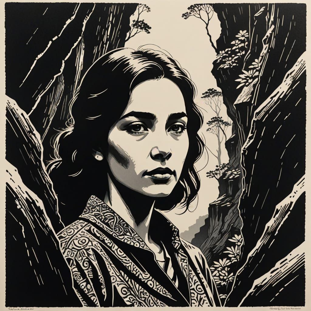 A Woman Contemplates Life's Possibilities in a Deep Ravine