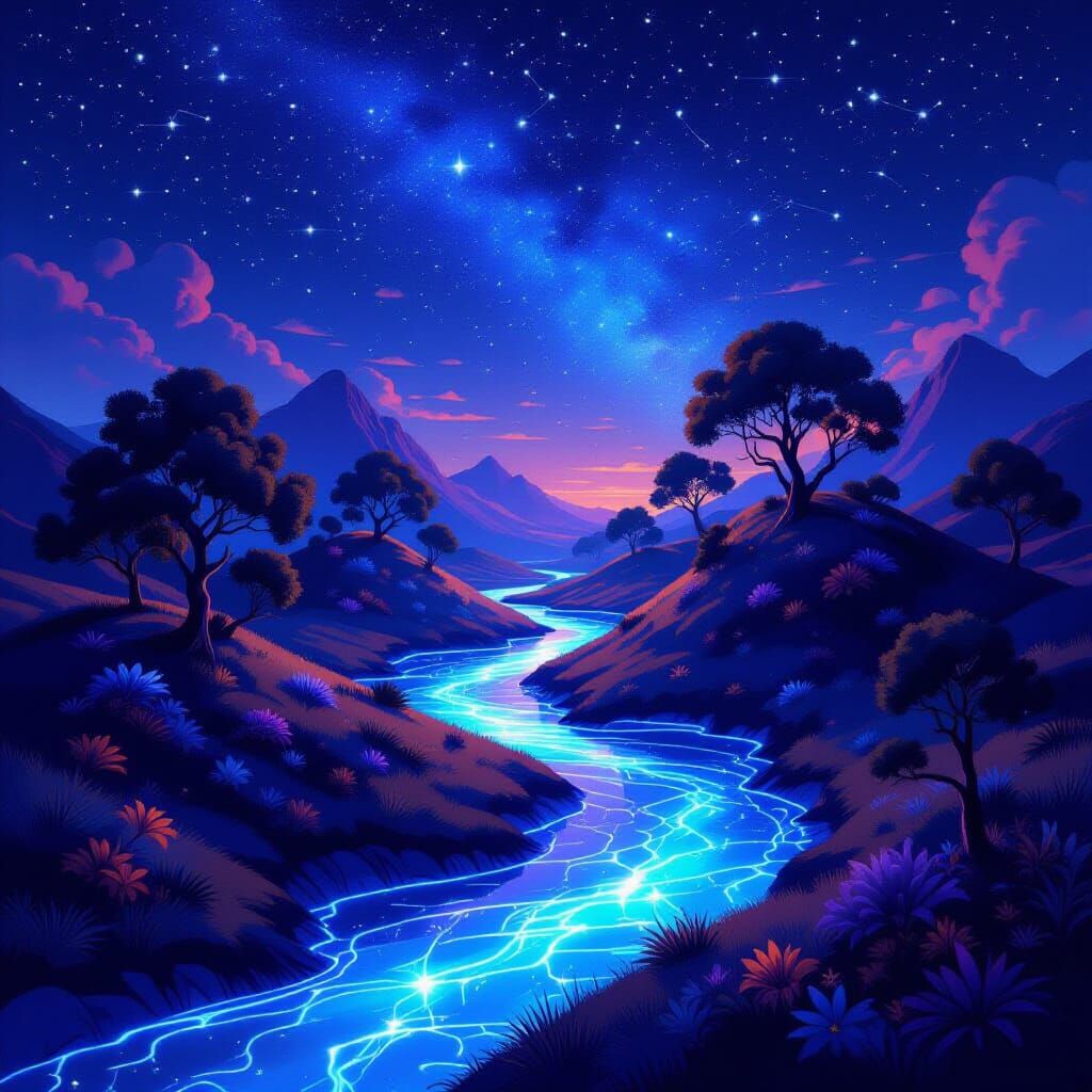 Luminescent Starlight Rivers Flowing to Tree Islands