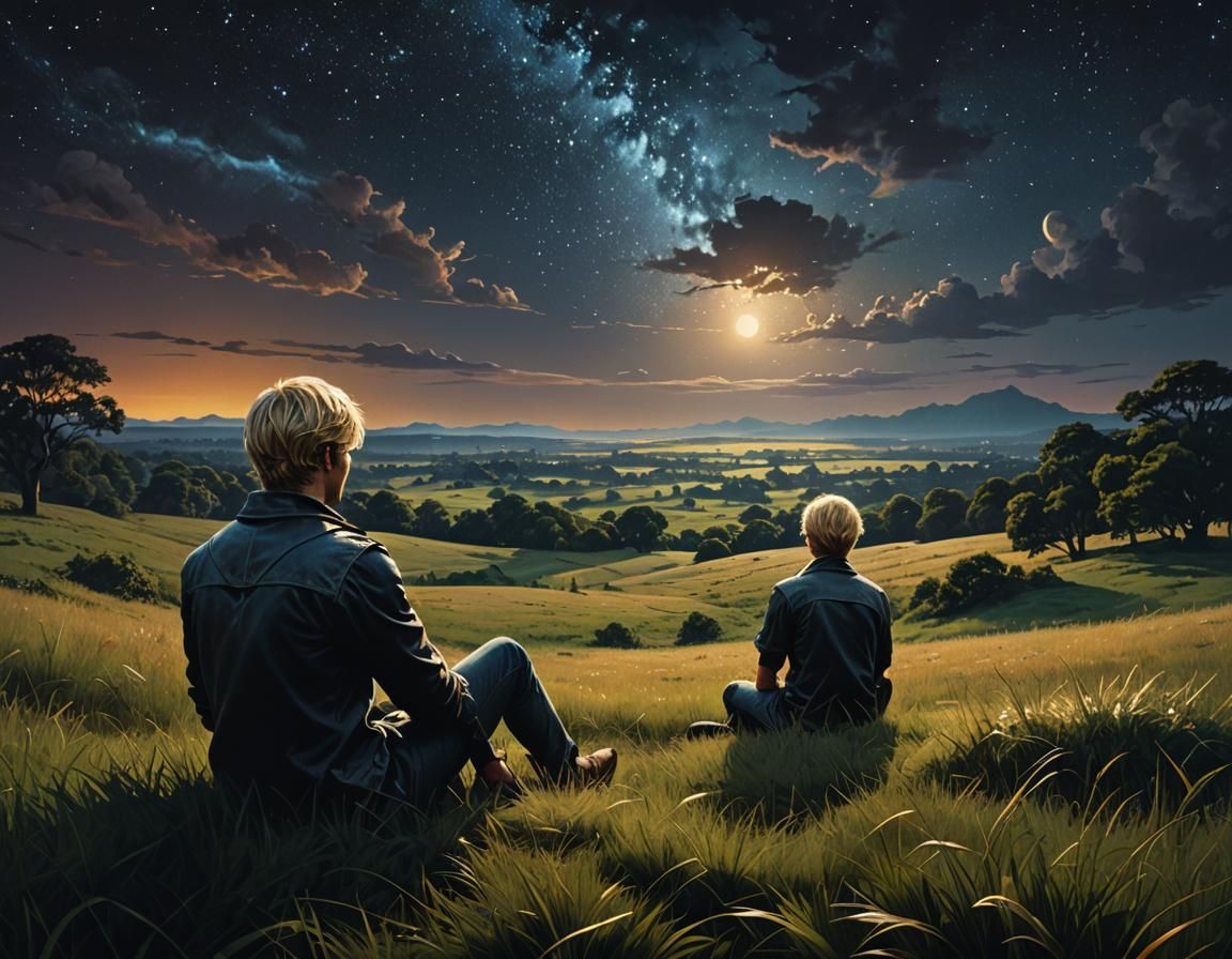 Fantasy Book Cover of Man Gazing at Night Sky