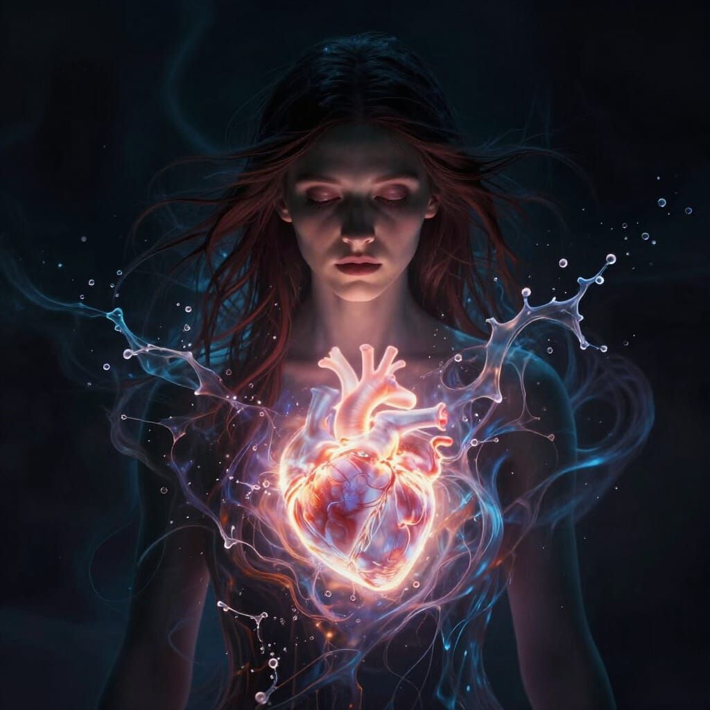 Surreal Character With Glowing Heart in Cinematic Style