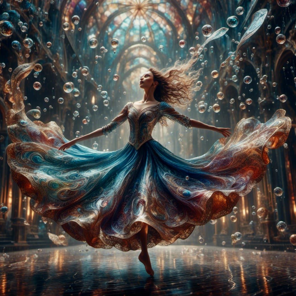 Dynamic Woman Dancer in Rainstorm, Hyperrealistic Style