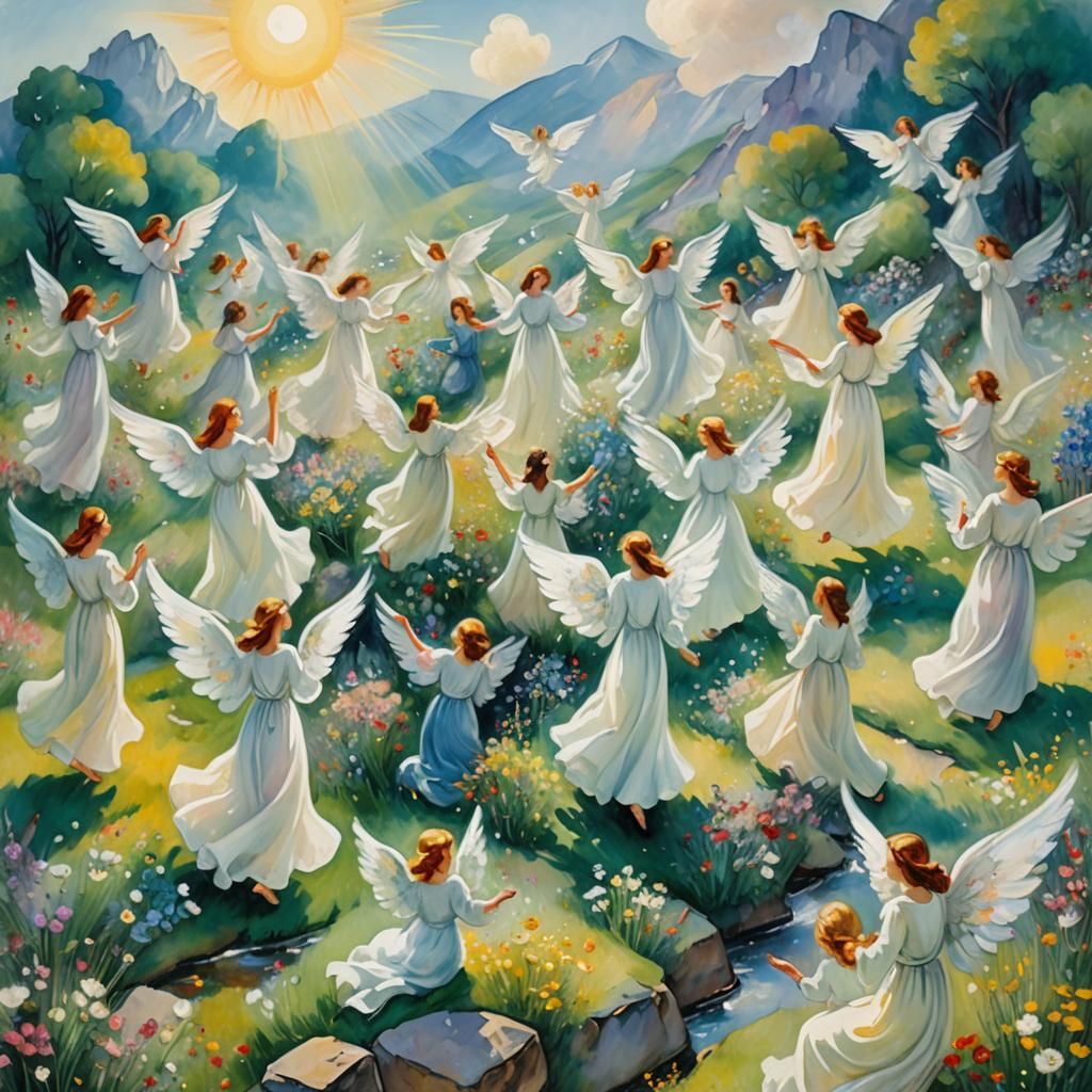 Angelic Worship in a Sun-Drenched Meadow