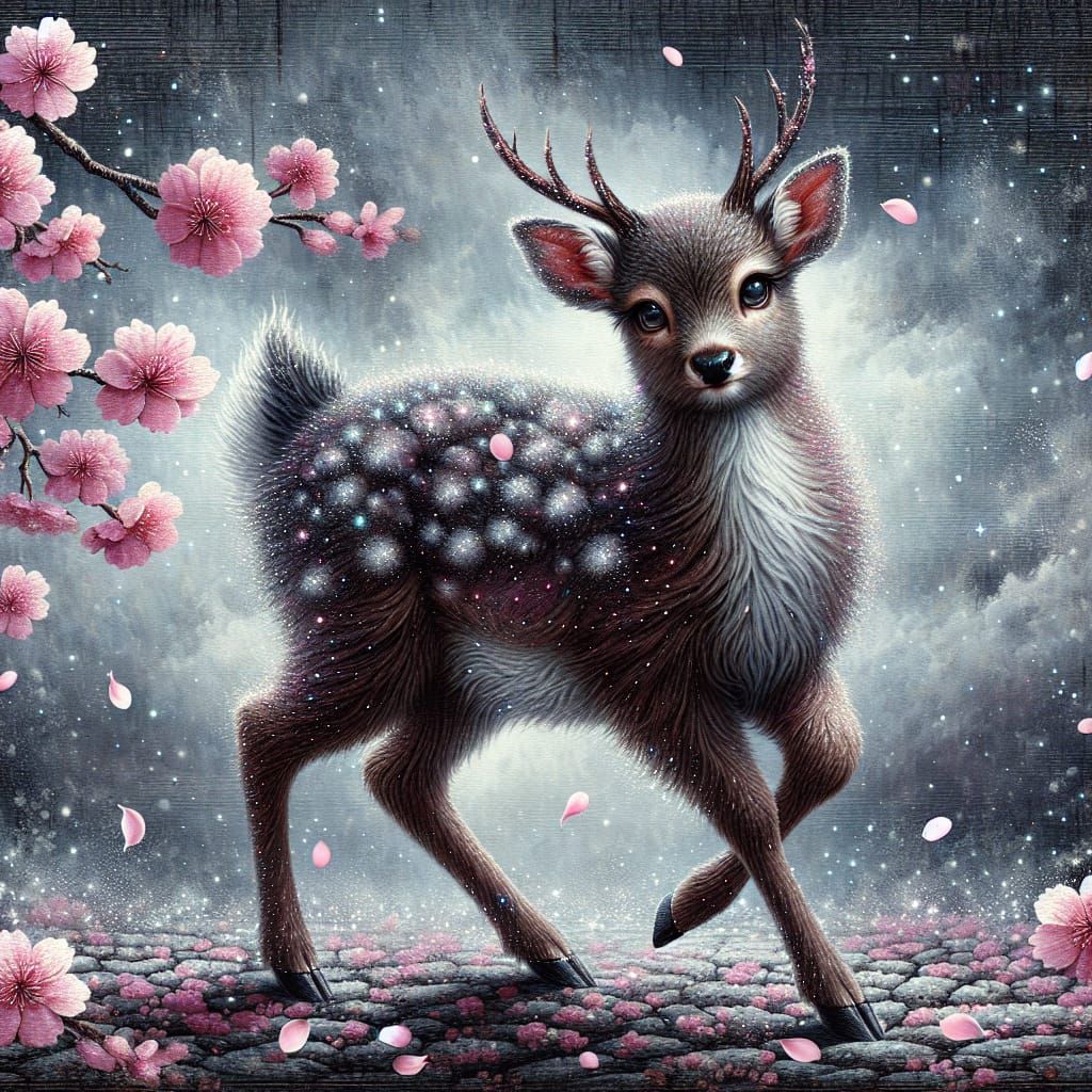 Elegant Deer in Magical Sakura Garden
