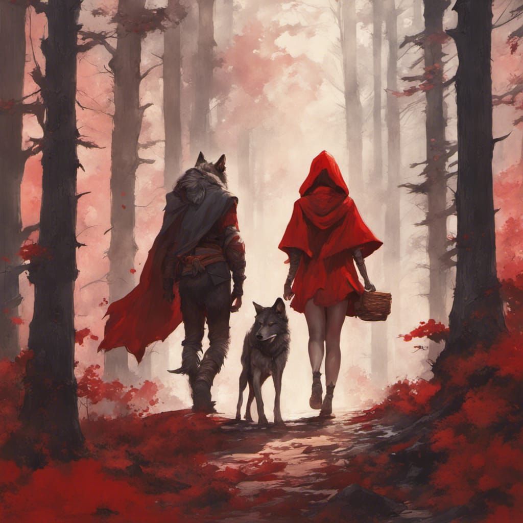Red Riding Hood in Forest, Romantic Fantasy Art