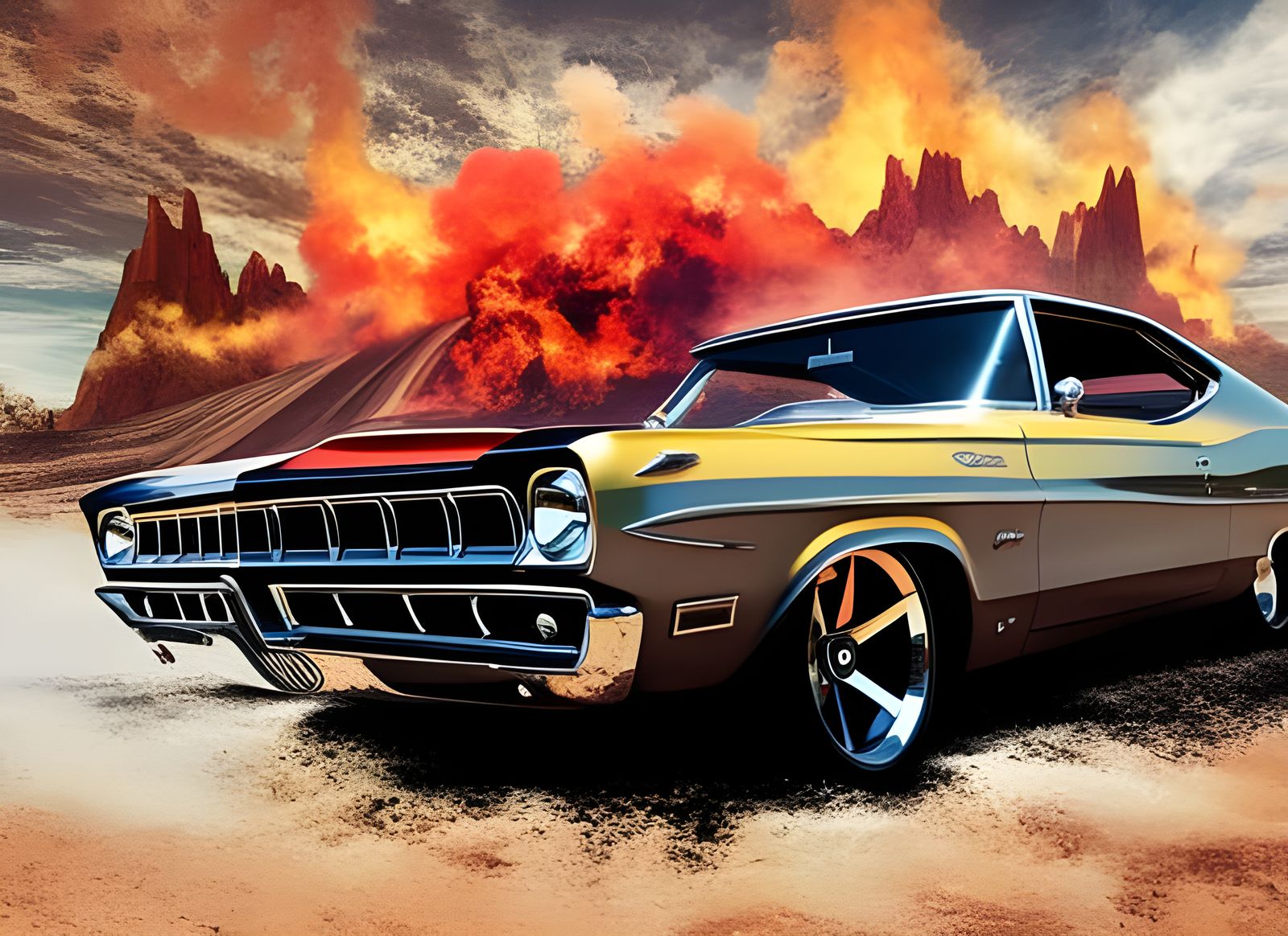 Punk Rock Explosion with Vintage Muscle Car