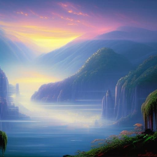 Cyberpunk Amazon River in Neon Mist