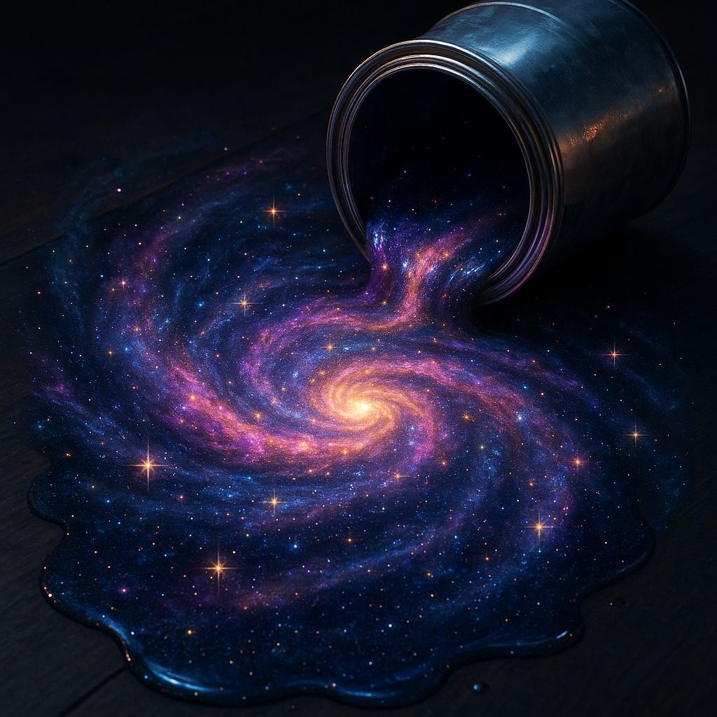Galaxy Creation from Spilled Paint: A Surreal Scene