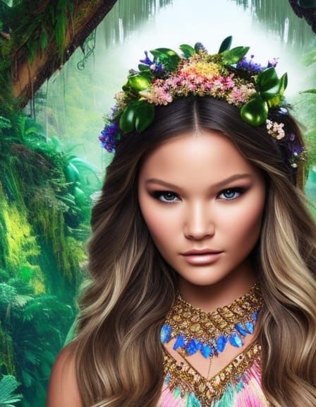 Goddess in Aztec Jungle Temple, Hyperdetailed Digital Art