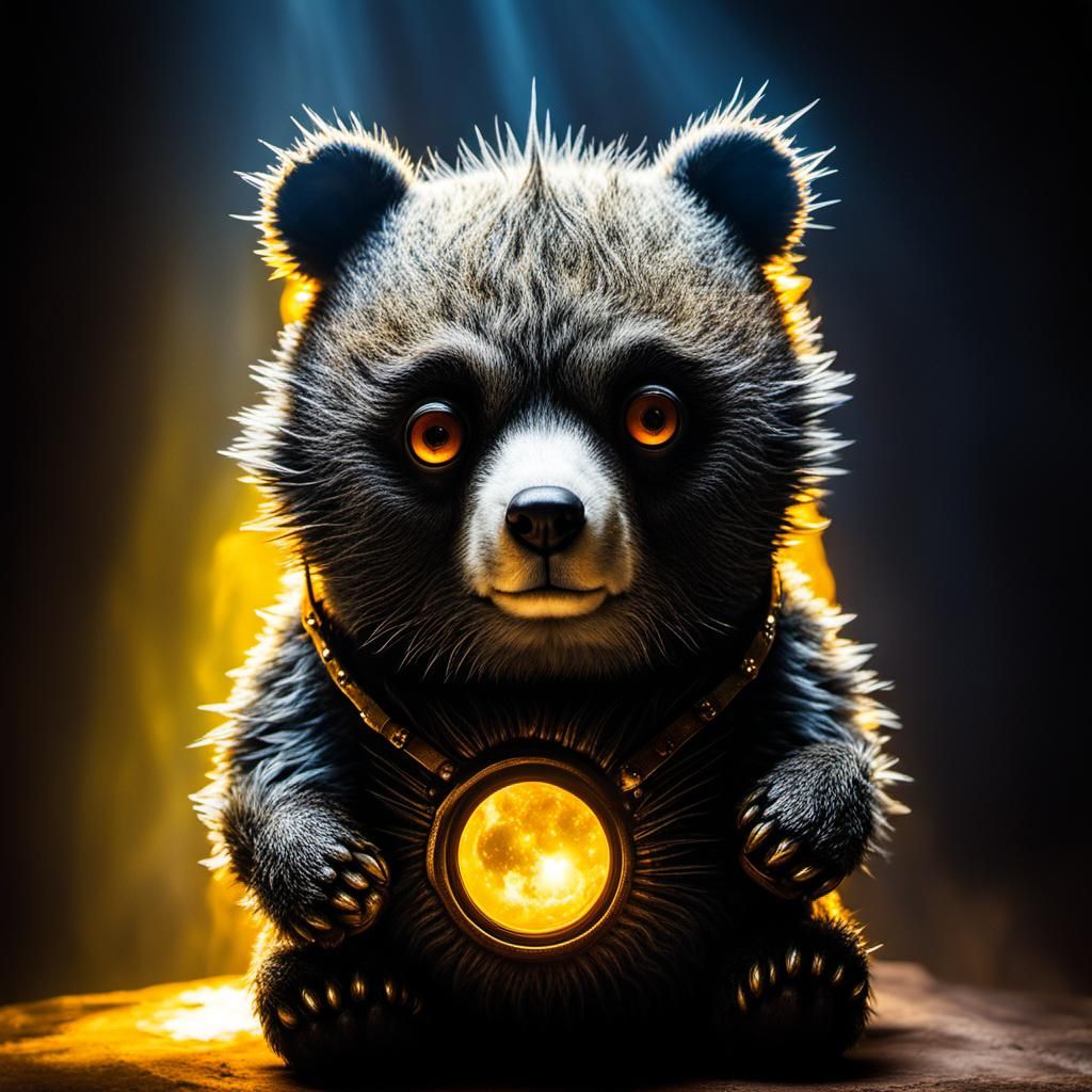 Demonic Robotic Bear in Volcanic Hyperspace: Digital Art