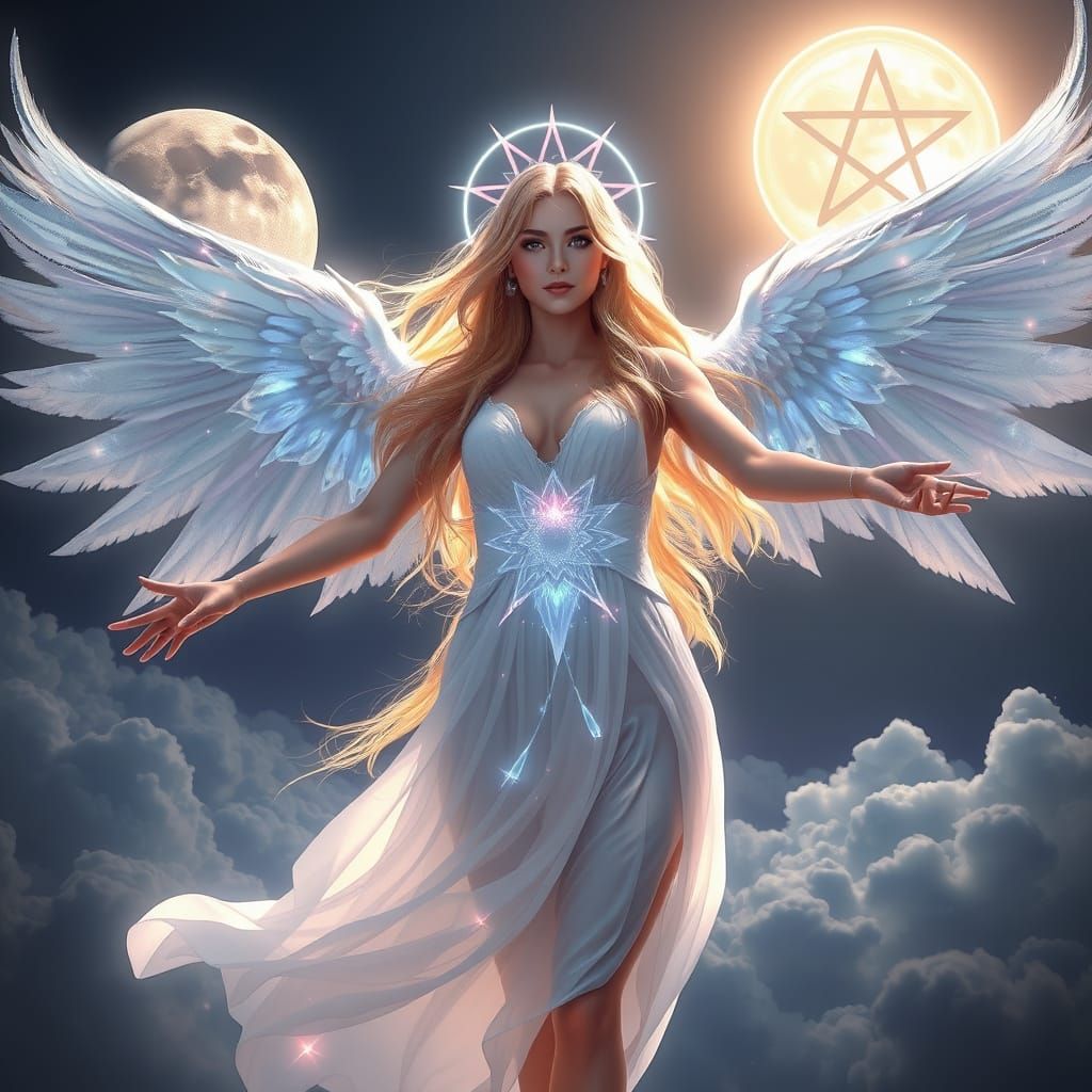 Ethereal Goddess Radiates Magical Energy with Twin Moons