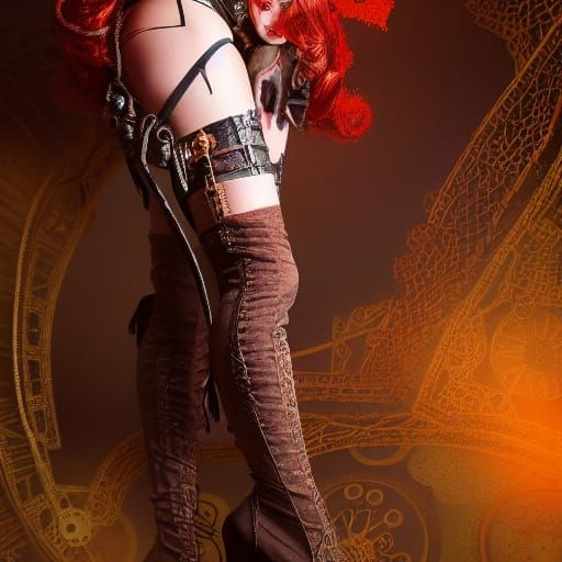 Steampunk Woman in Lingerie on Chaise Lounge