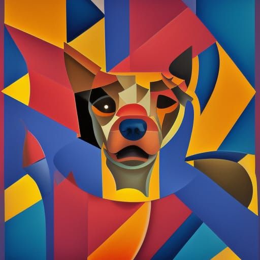 Fiery Dog in Geometric Cubist Art Deco Style