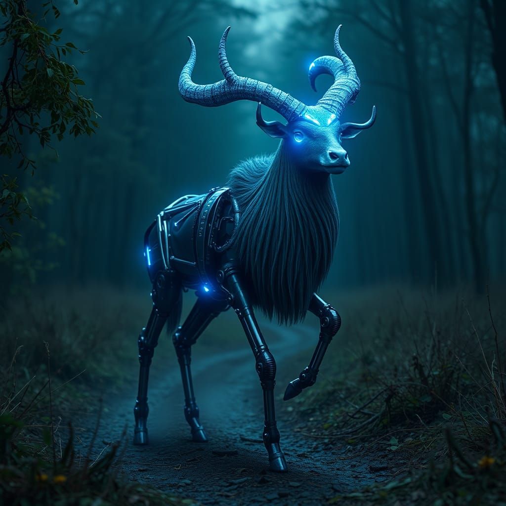 Cybernetic Elk: Biomechanical Guardian in Digital Art