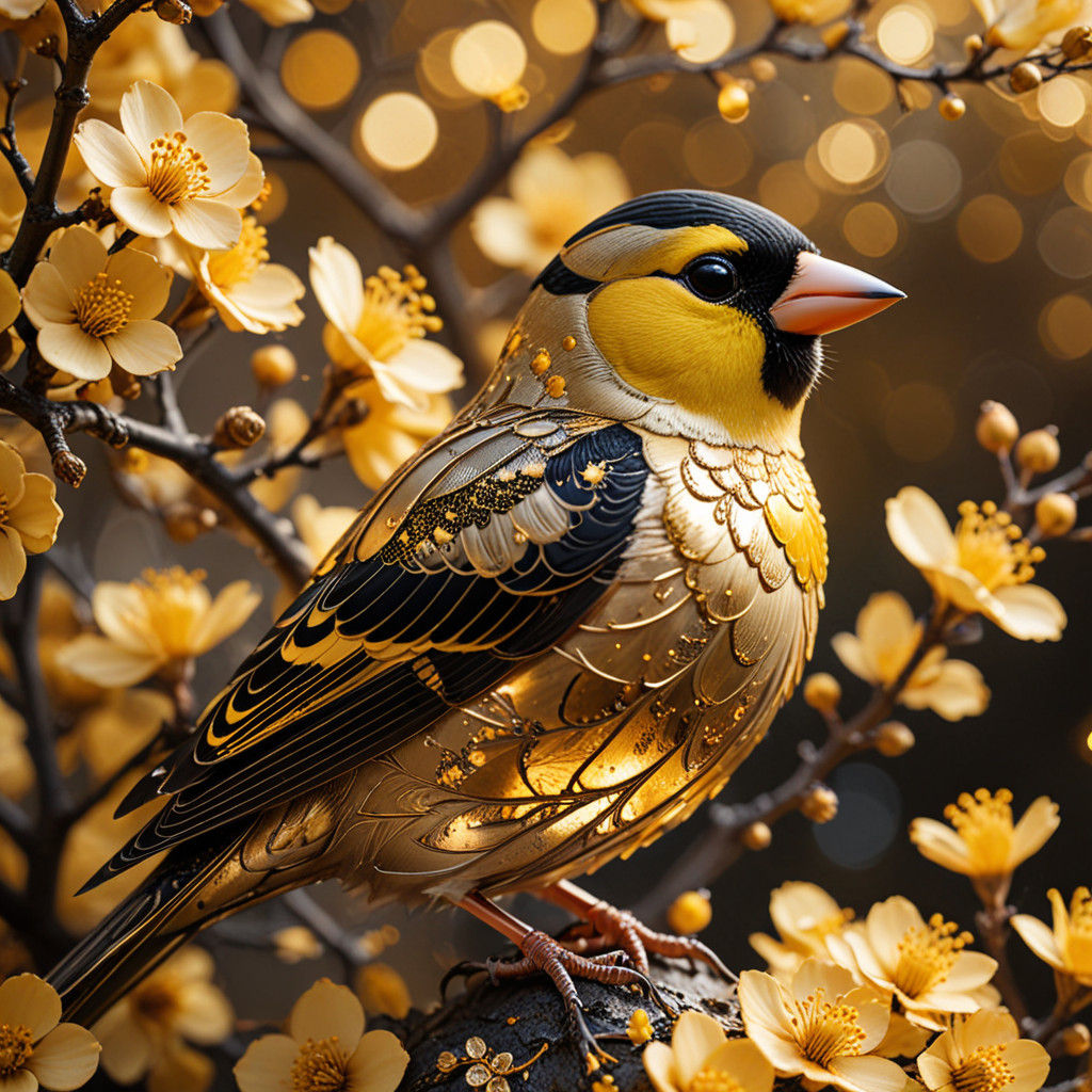 Ethereal Goldfinch in Vibrant Kintsugi Style