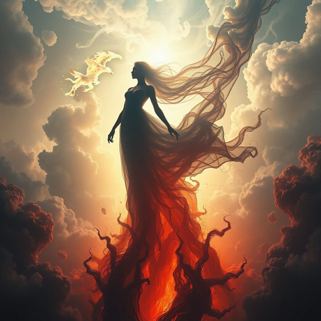 Surreal Goddess Transforms Between Heaven and Hell