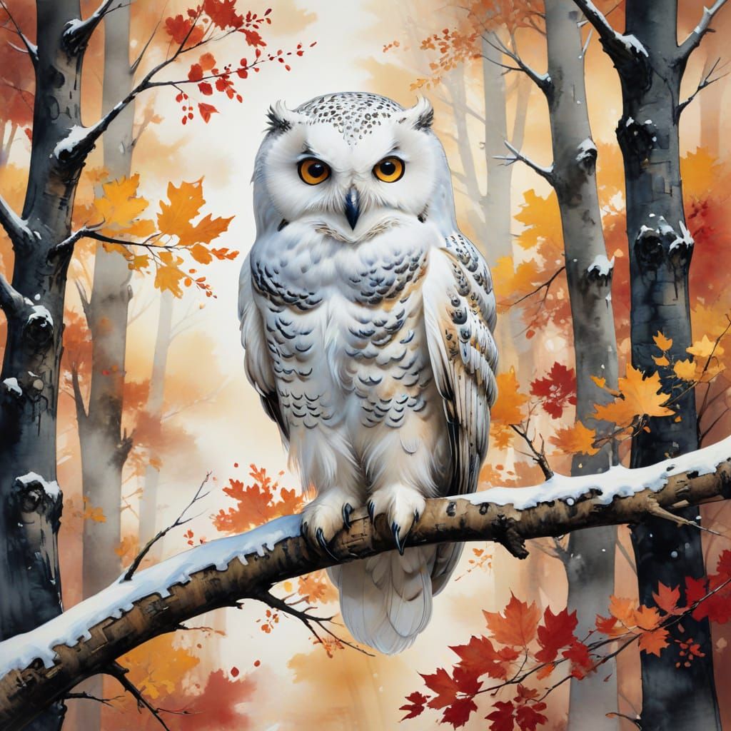 Ethereal Autumn Night: A Chinese Ink and Watercolor Masterpi...