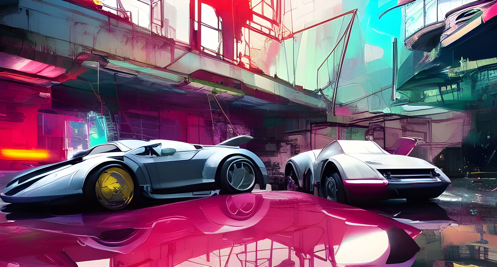 Atompunk Sports Car in Diamond Space: Digital Art