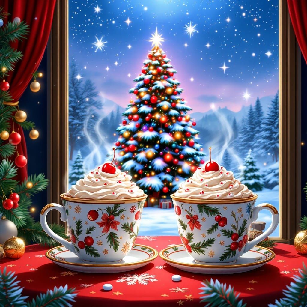 Winter Wonderland Hot Cocoa Scene in Classic Anime Style