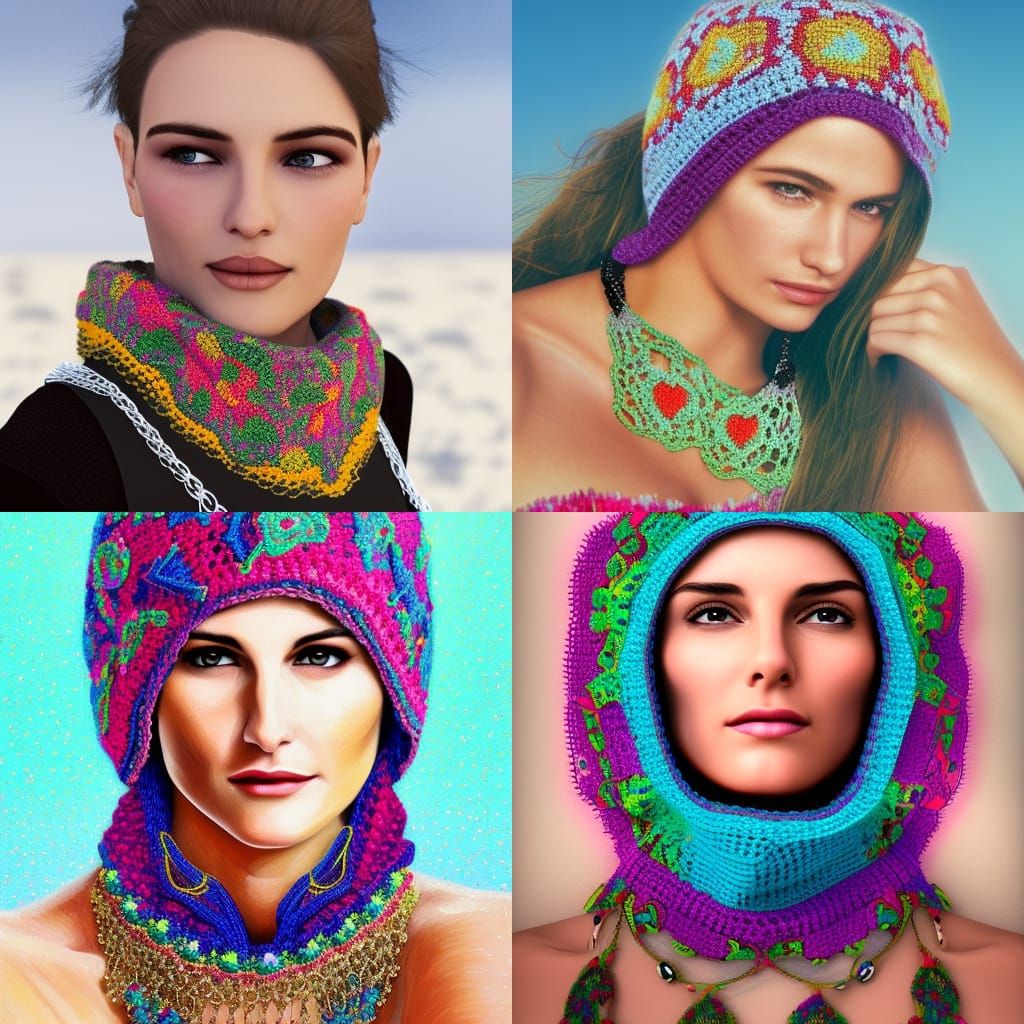 Dreamy Woman in Crochet Balaclava, Detailed Portrait
