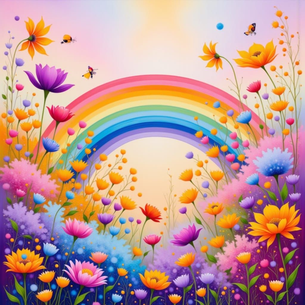 Rainbow Wildflowers in Whimsical Dreamscape