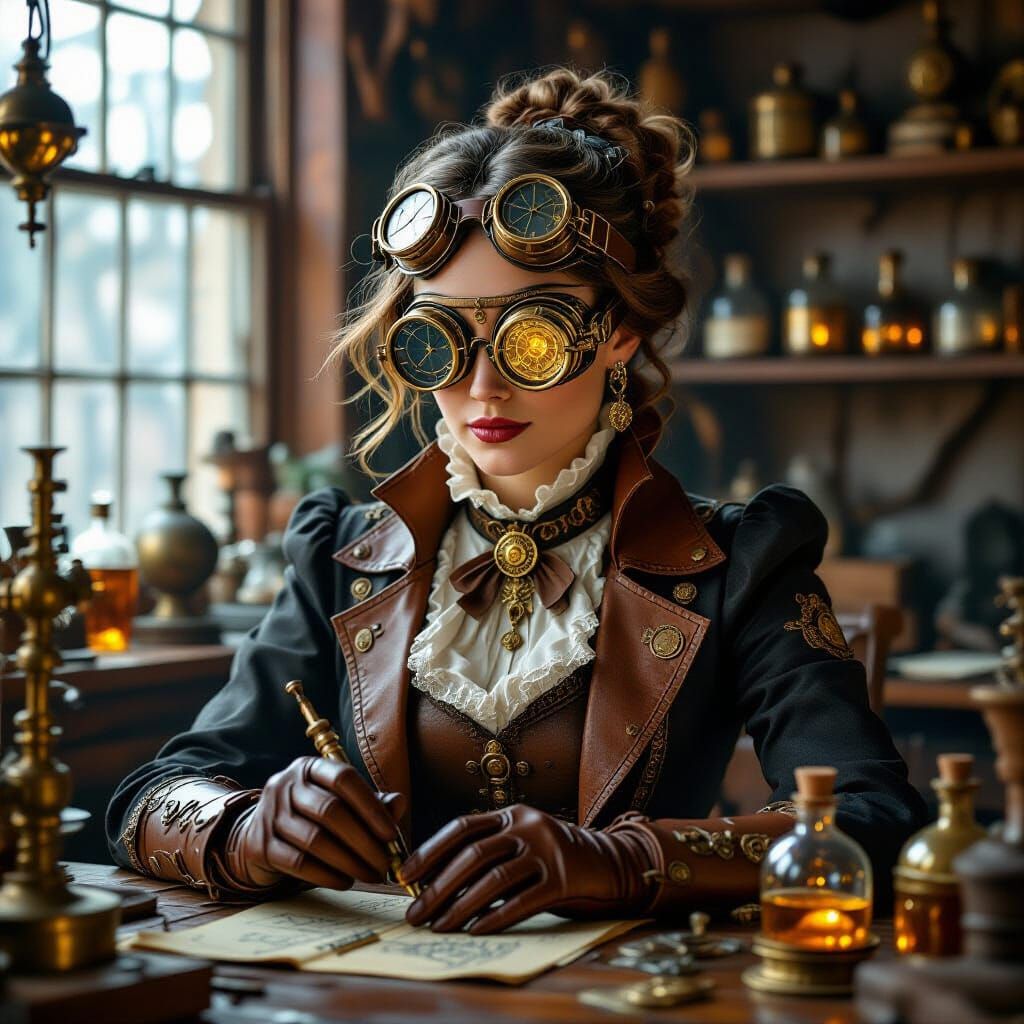 Steampunk Inventor's Workshop in Art Nouveau Style