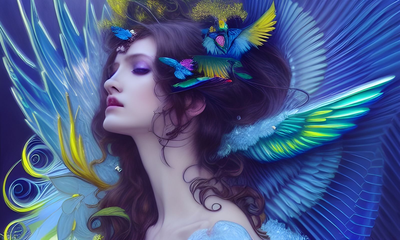 Ethereal Winged Spirit in Art Nouveau Style