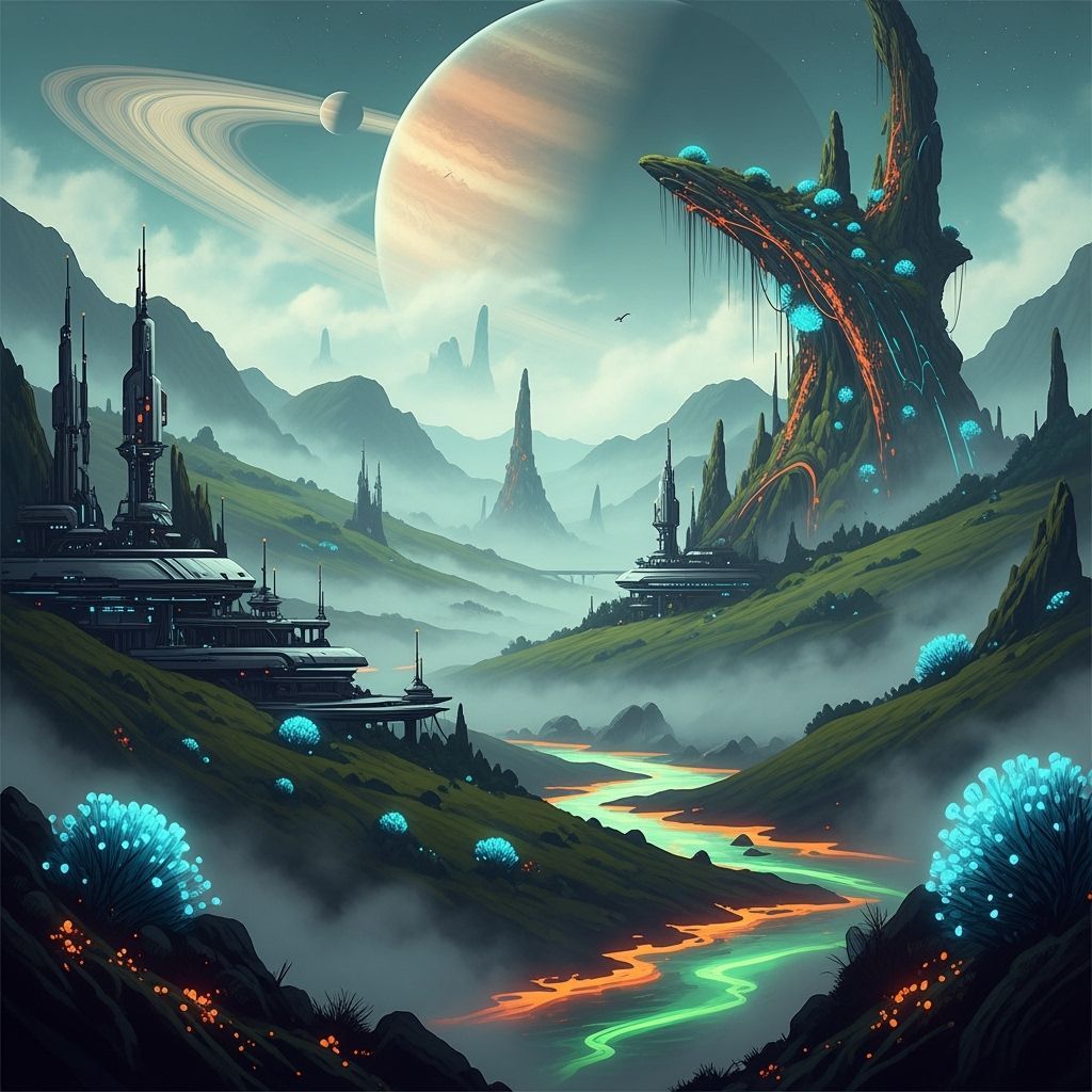 Ethereal Alien Landscape in Neon Fantasy Style
