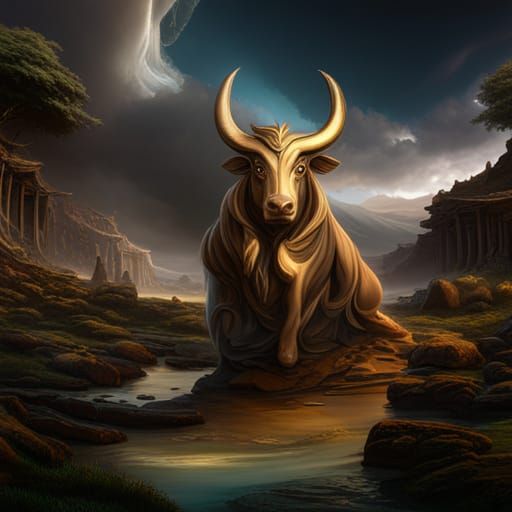 Detailed Bull Statue: Fantasy Concept Art