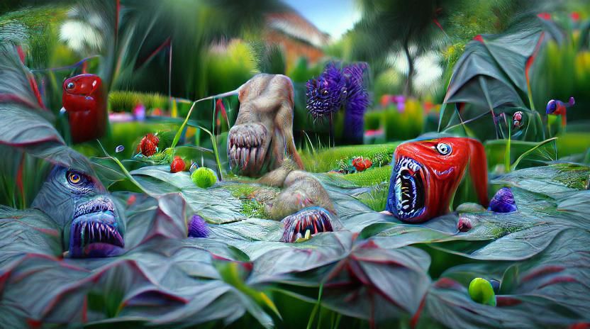 Monster in Garden: 3D Hyperrealistic Rendering